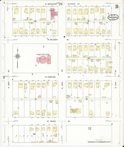 Sanborn Fire Insurance Map from Parsons, Labette County, Kansas (1911), Sheet #0008 - Complete Map Set gallery image, historic Sanborn map, vintage wall art, Kansas Kansas