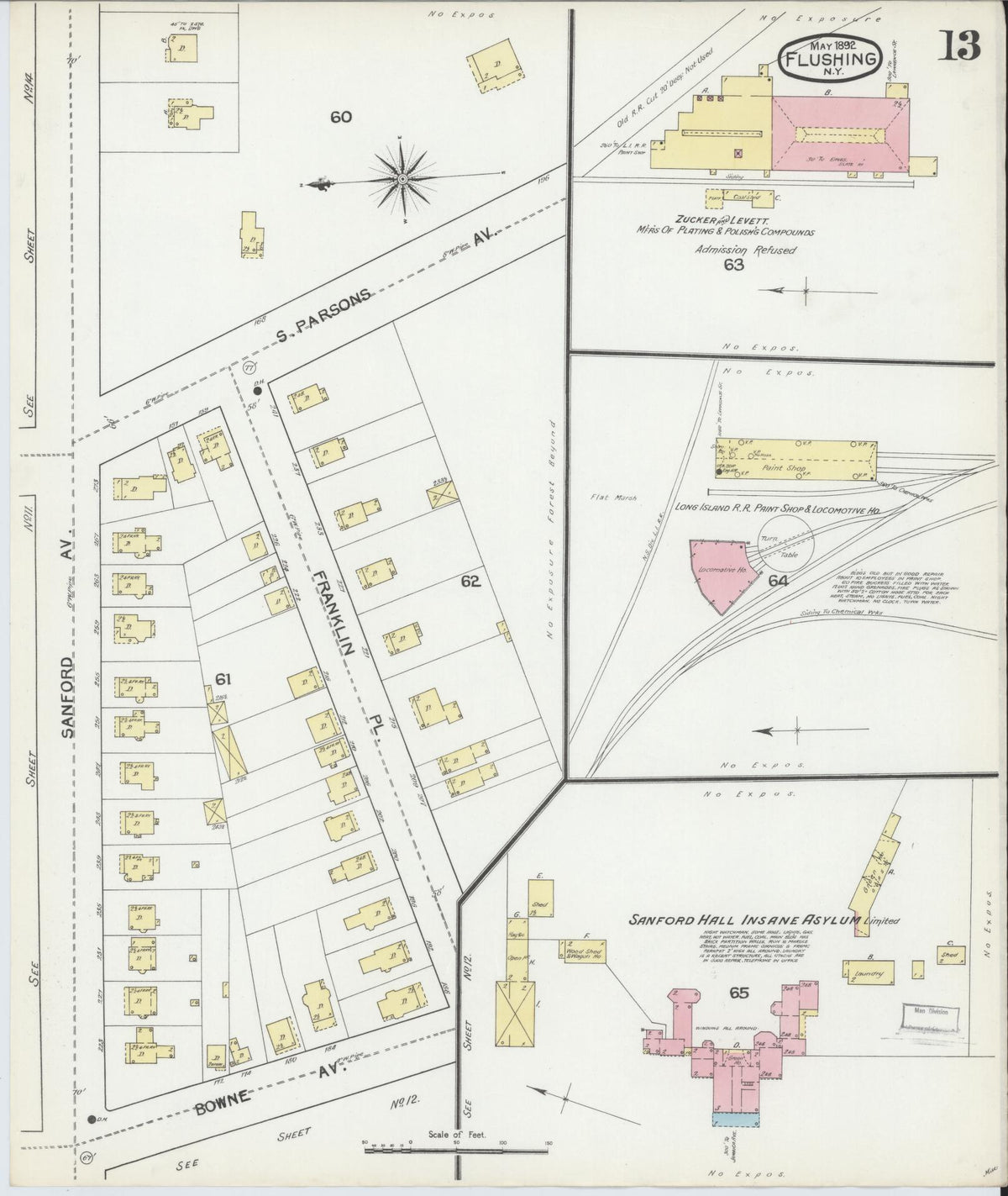 Sanborn Fire Insurance Map from Flushing, Queens County, New York (1892), Sheet #0013 - Complete Map Set gallery image, historic Sanborn map, vintage wall art, New York New York