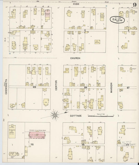 Sanborn Fire Insurance Map from Salem, Marion County, Oregon (1888), Sheet #0009 - Historic Sanborn Fire Insurance Map Print, vintage old map wall art, antique decor, genealogy gift, Oregon Oregon map