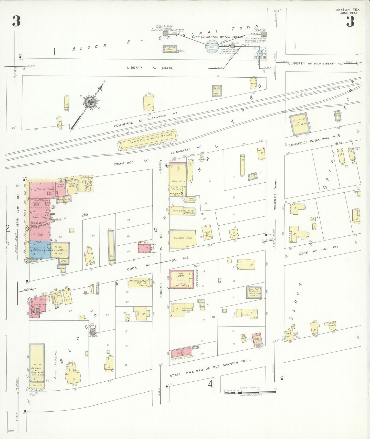 Sanborn Fire Insurance Map from Dayton, Liberty County, Texas (1943), Sheet #0003 - Complete Map Set gallery image, historic Sanborn map, vintage wall art, Texas Texas