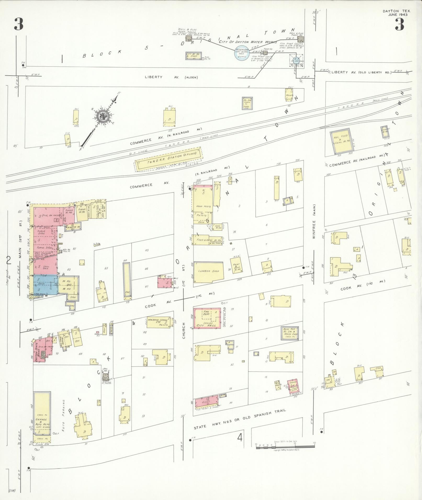 Sanborn Fire Insurance Map from Dayton, Liberty County, Texas (1943), Sheet #0003 - Complete Map Set gallery image, historic Sanborn map, vintage wall art, Texas Texas
