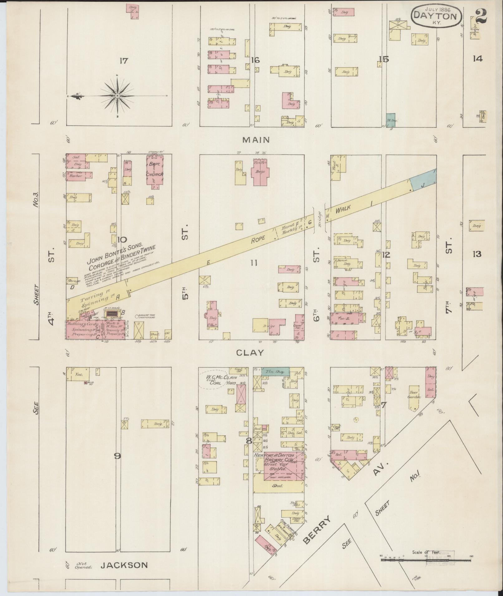 Sanborn Fire Insurance Map from Dayton, Campbell County, Kentucky (1886), Sheet #0002 - Complete Map Set gallery image, historic Sanborn map, vintage wall art, Kentucky Kentucky