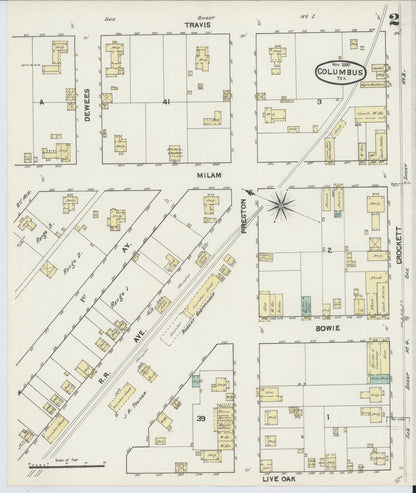 Sanborn Fire Insurance Map from Columbus, Colorado County, Texas (1890), Sheet #0002 - Complete Map Set gallery image, historic Sanborn map, vintage wall art, Columbus Colorado