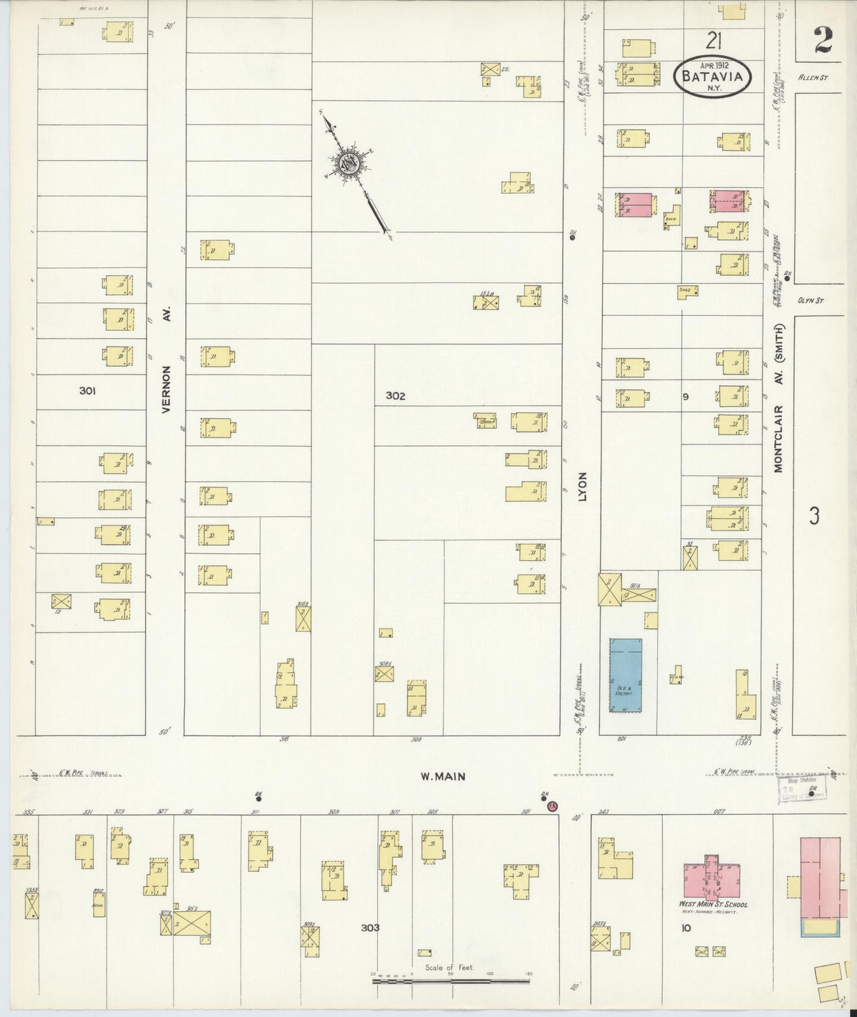 Sanborn Fire Insurance Map from Batavia, Genesee County, New York (1912), Sheet #0002 - Historic Sanborn Fire Insurance Map Print, vintage old map wall art, antique decor, genealogy gift, New York New York map