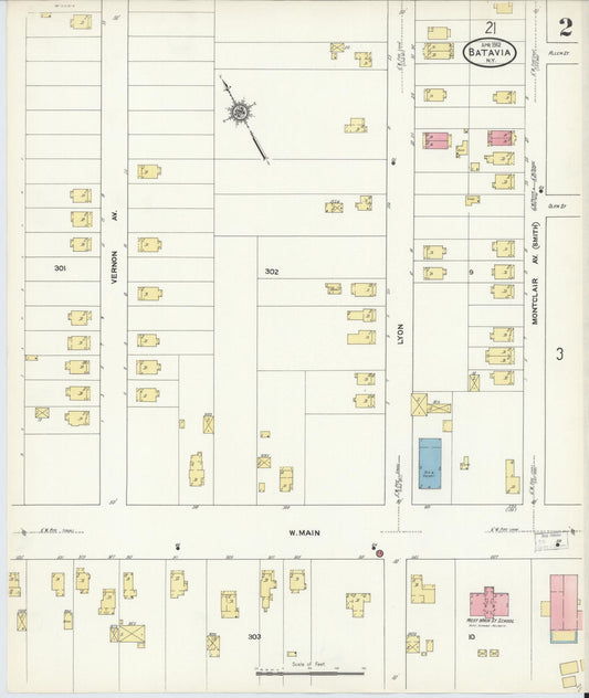 Sanborn Fire Insurance Map from Batavia, Genesee County, New York (1912), Sheet #0002 - Historic Sanborn Fire Insurance Map Print, vintage old map wall art, antique decor, genealogy gift, New York New York map