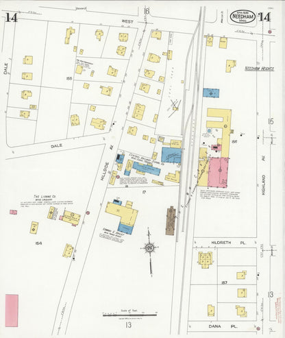 Sanborn Fire Insurance Map from Needham, Norfolk County, Massachusetts (1926), Sheet #0014 - Historic Sanborn Fire Insurance Map Print, vintage old map wall art, antique decor, genealogy gift, Massachusetts Massachusetts map
