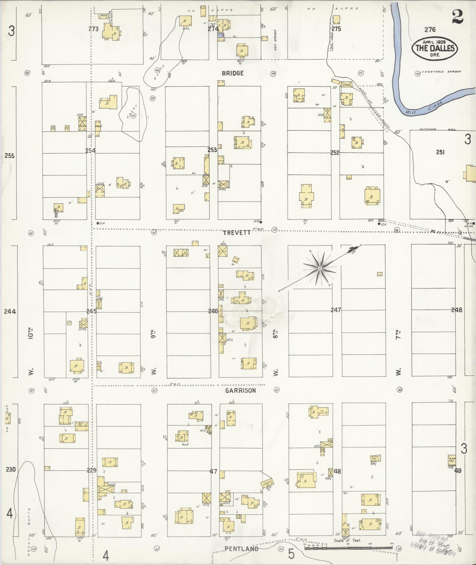 Sanborn Fire Insurance Map from The Dalles, Wasco County, Oregon (1909), Sheet #0002 - Historic Sanborn Fire Insurance Map Print, vintage old map wall art, antique decor, genealogy gift, Oregon Oregon map