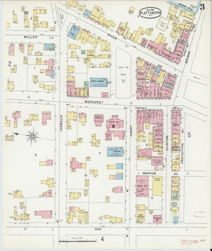 Sanborn Fire Insurance Map from Plattsburg, Clinton County, New York (1896), Sheet #0003 - Historic Sanborn Fire Insurance Map Print, vintage old map wall art, antique decor, genealogy gift, New York New York map