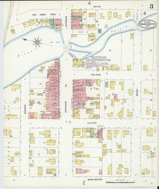 Sanborn Fire Insurance Map from Manchester, Washtenaw County, Michigan (1907), Sheet #0003 - Historic Sanborn Fire Insurance Map Print, vintage old map wall art, antique decor, genealogy gift, Michigan Michigan map