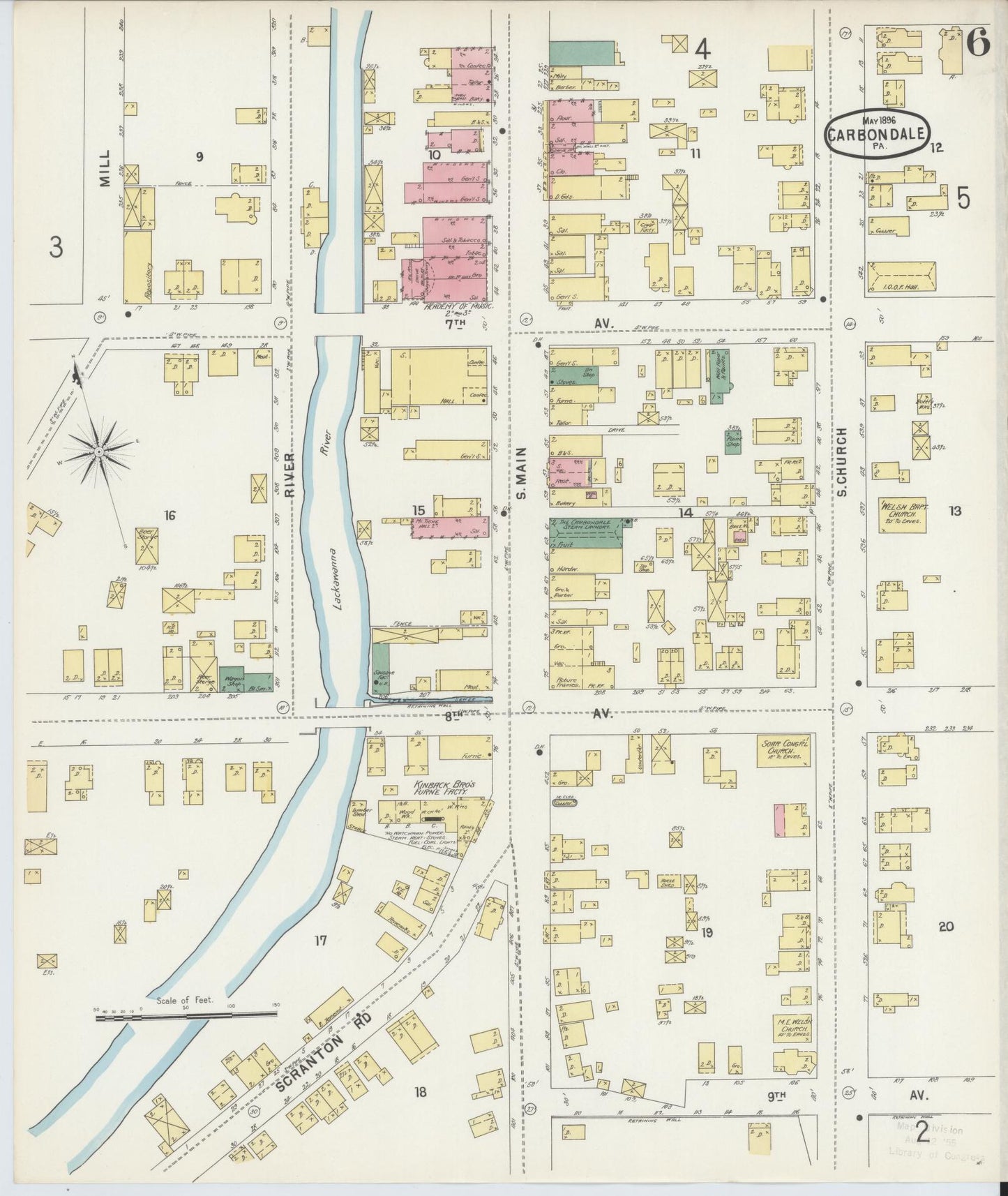 Sanborn Fire Insurance Map from Carbondale, Lackawanna County, Pennsylvania (1896), Sheet #0006 - Historic Sanborn Fire Insurance Map Print, vintage old map wall art, antique decor, genealogy gift, Pennsylvania Pennsylvania map
