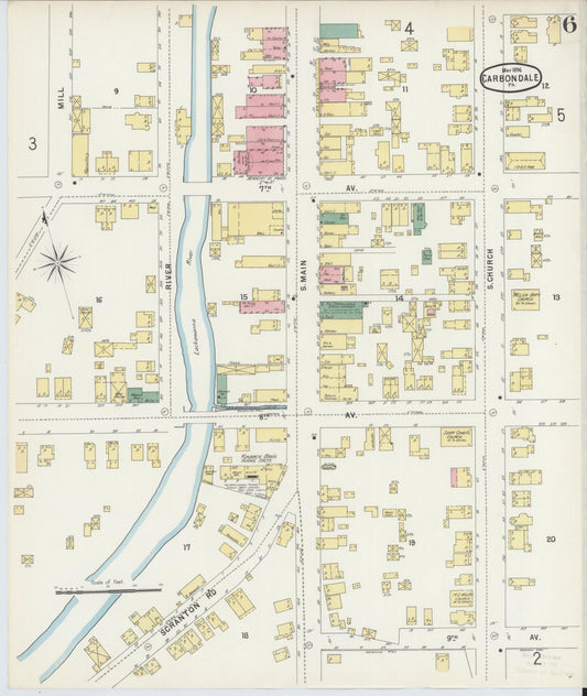 Sanborn Fire Insurance Map from Carbondale, Lackawanna County, Pennsylvania (1896), Sheet #0006 - Historic Sanborn Fire Insurance Map Print, vintage old map wall art, antique decor, genealogy gift, Pennsylvania Pennsylvania map
