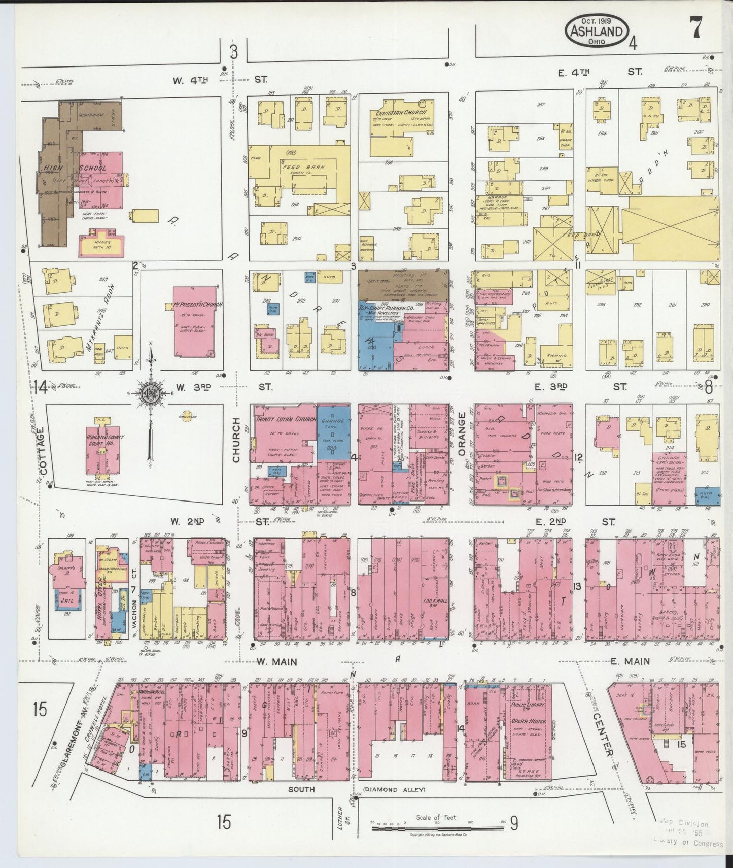 Sanborn Fire Insurance Map from Ashland, Ashland County, Ohio (1919), Sheet #0007 - Historic Sanborn Fire Insurance Map Print, vintage old map wall art, antique decor, genealogy gift, Ohio Ohio map