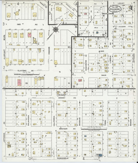 Sanborn Fire Insurance Map from Hooker, Texas County, Oklahoma (1922), Sheet #0004 - Historic Sanborn Fire Insurance Map Print, vintage old map wall art, antique decor, genealogy gift, Oklahoma Oklahoma map
