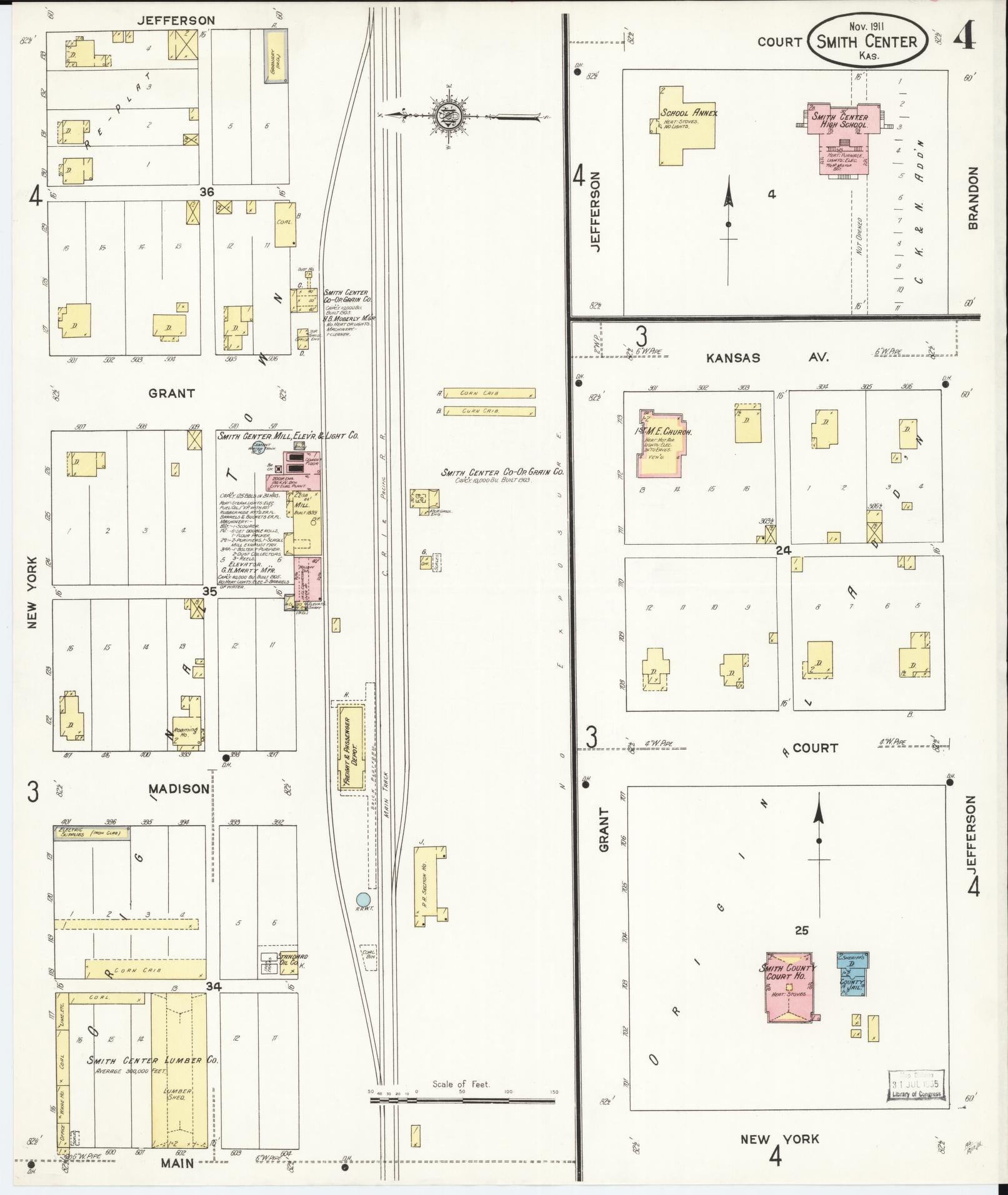 Sanborn Fire Insurance Map from Smith Center, Smith County, Kansas (1911), Sheet #0004 - Complete Map Set gallery image, historic Sanborn map, vintage wall art, Kansas Kansas