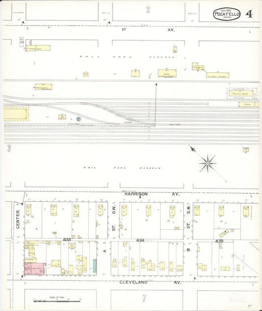 Sanborn Fire Insurance Map from Pocatello, Bannock County, Idaho (1892), Sheet #0004 - Historic Sanborn Fire Insurance Map Print, vintage old map wall art, antique decor, genealogy gift, Idaho Idaho map