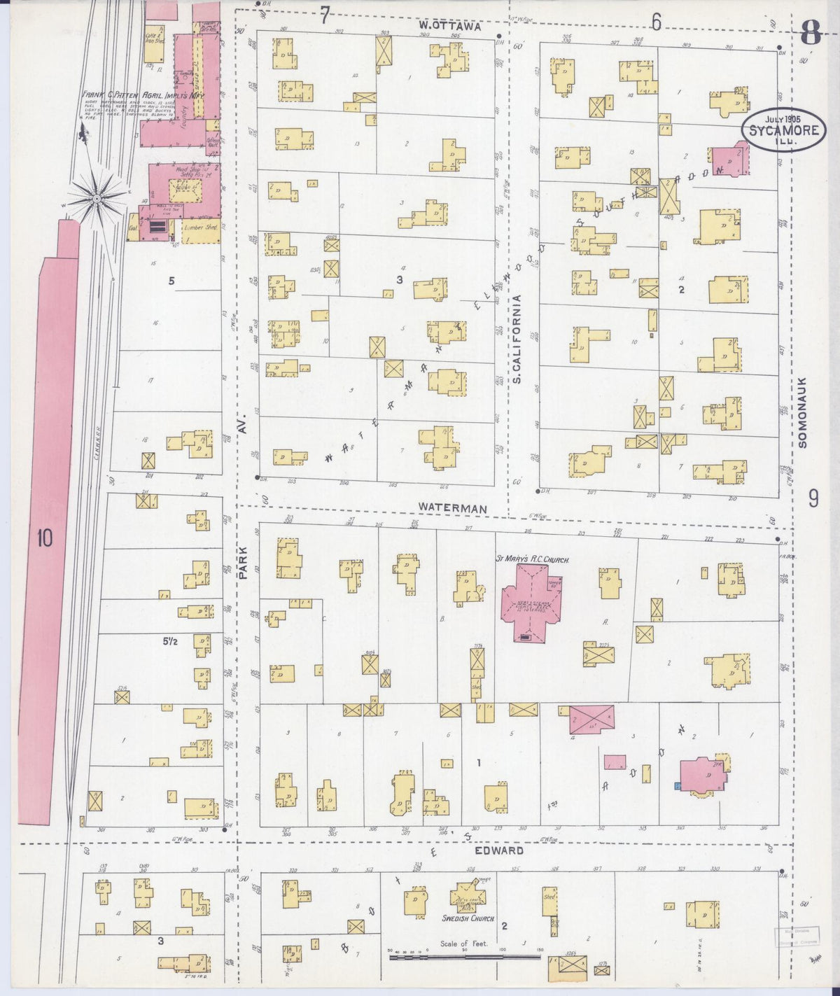 Sanborn Fire Insurance Map from Sycamore, De Kalb County, Illinois (1905), Sheet #0008 - Complete Map Set gallery image, historic Sanborn map, vintage wall art, Illinois Illinois