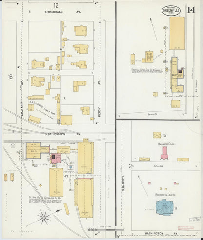 Sanborn Fire Insurance Map from Greenville, Washington County, Mississippi (1900), Sheet #0014 - Complete Map Set gallery image, historic Sanborn map, vintage wall art, Mississippi Mississippi