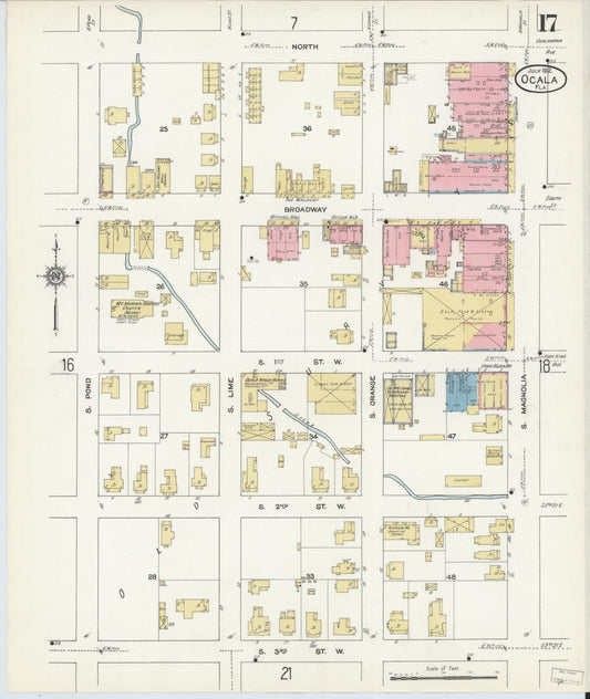 Sanborn Fire Insurance Map from Ocala, Marion County, Florida (1912), Sheet #0017 - Historic Sanborn Fire Insurance Map Print, vintage old map wall art, antique decor, genealogy gift, Florida Florida map