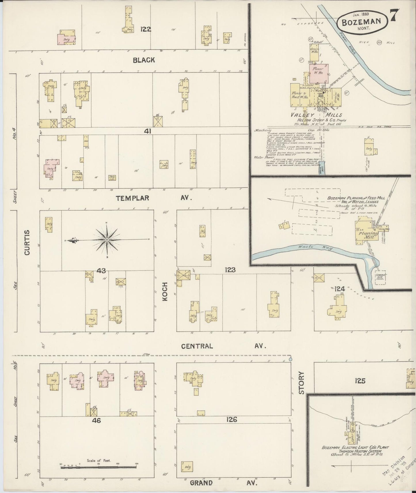 Sanborn Fire Insurance Map from Bozeman, Gallatin County, Montana (1889), Sheet #0007 - Historic Sanborn Fire Insurance Map Print, vintage old map wall art, antique decor, genealogy gift, Montana Montana map