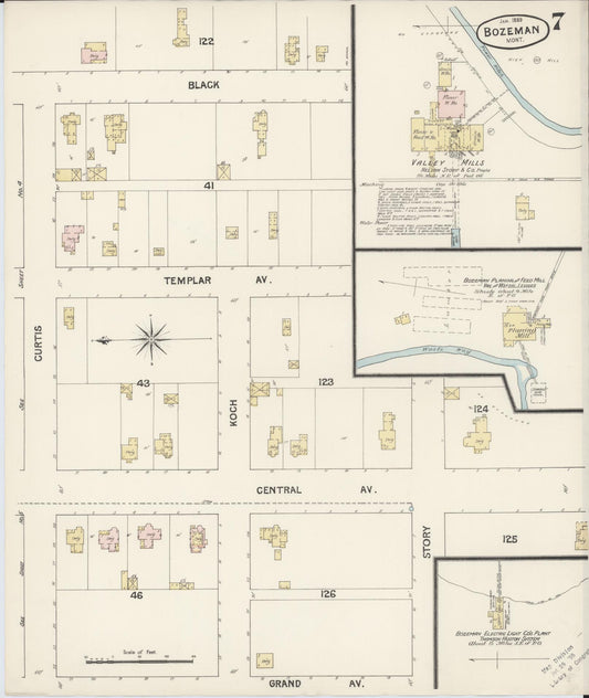 Sanborn Fire Insurance Map from Bozeman, Gallatin County, Montana (1889), Sheet #0007 - Historic Sanborn Fire Insurance Map Print, vintage old map wall art, antique decor, genealogy gift, Montana Montana map