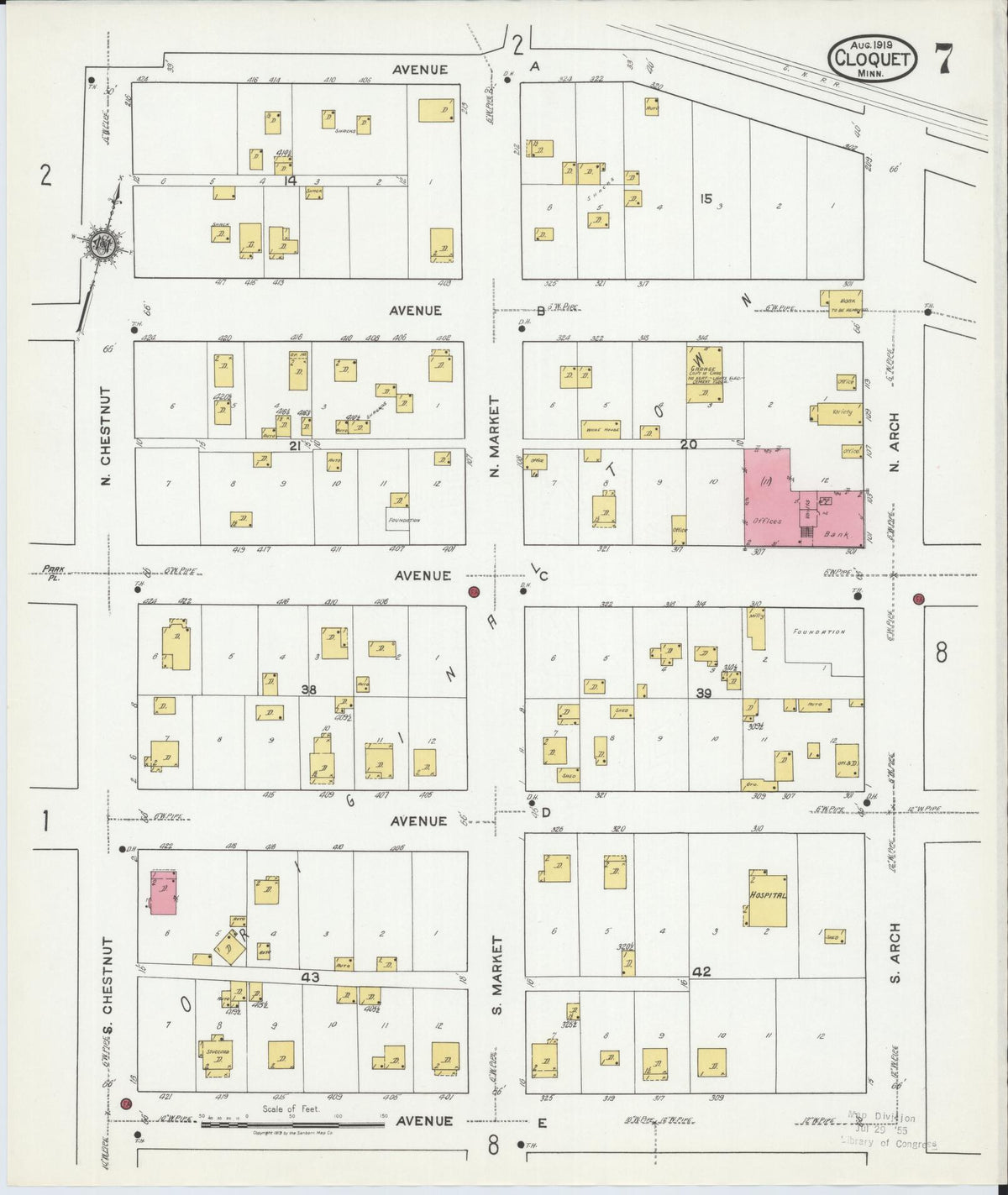 Sanborn Fire Insurance Map from Cloquet, Carlton County, Minnesota (1919), Sheet #0007 - Complete Map Set gallery image, historic Sanborn map, vintage wall art, Minnesota Minnesota
