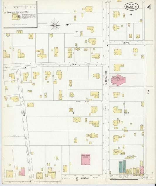 Sanborn Fire Insurance Map from Martin, Weakley County, Tennessee (1907), Sheet #0004 - Historic Sanborn Fire Insurance Map Print, vintage old map wall art, antique decor, genealogy gift, Tennessee Tennessee map