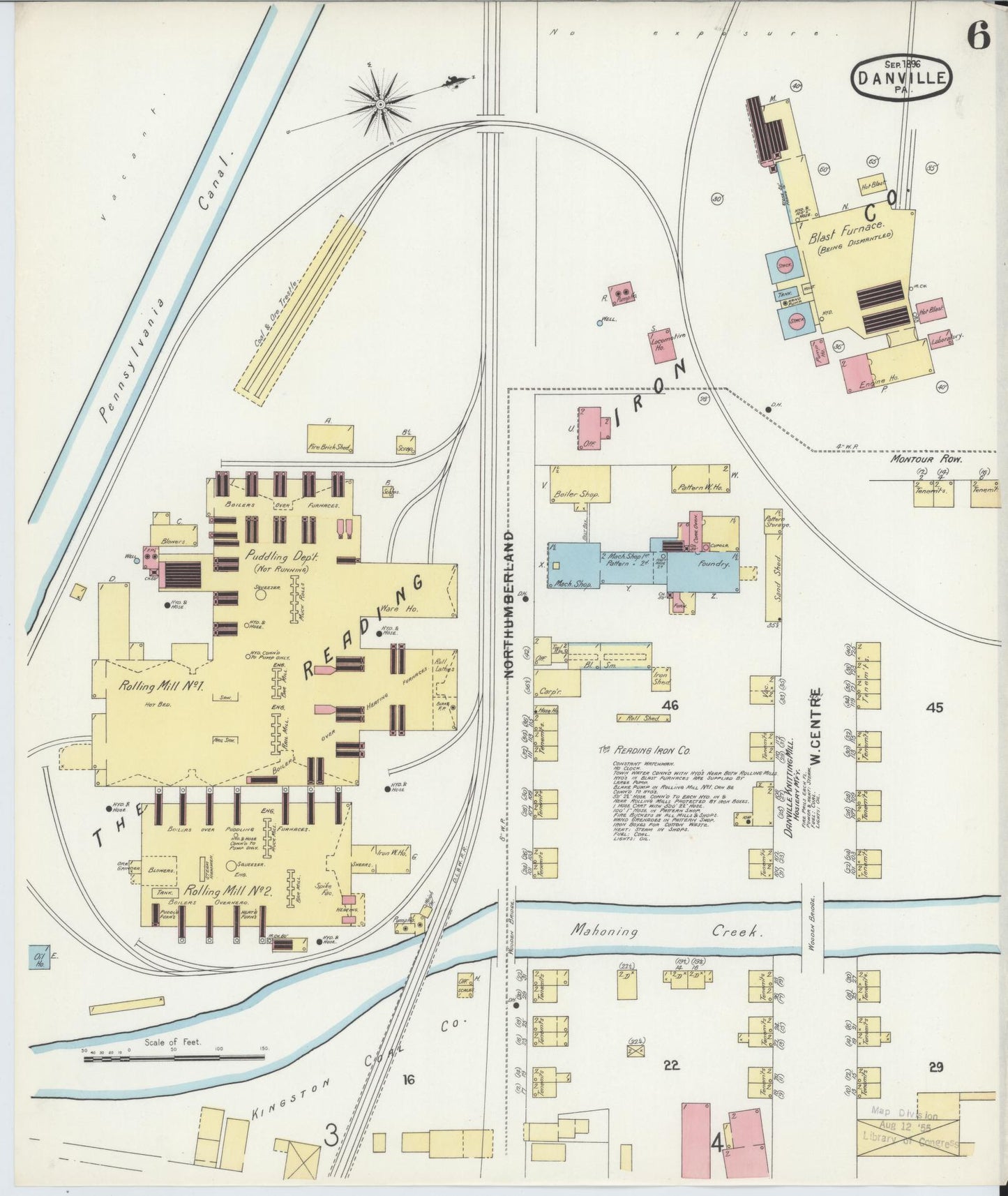 Sanborn Fire Insurance Map from Danville, Montour County, Pennsylvania (1896), Sheet #0006 - Historic Sanborn Fire Insurance Map Print, vintage old map wall art, antique decor, genealogy gift, Pennsylvania Pennsylvania map