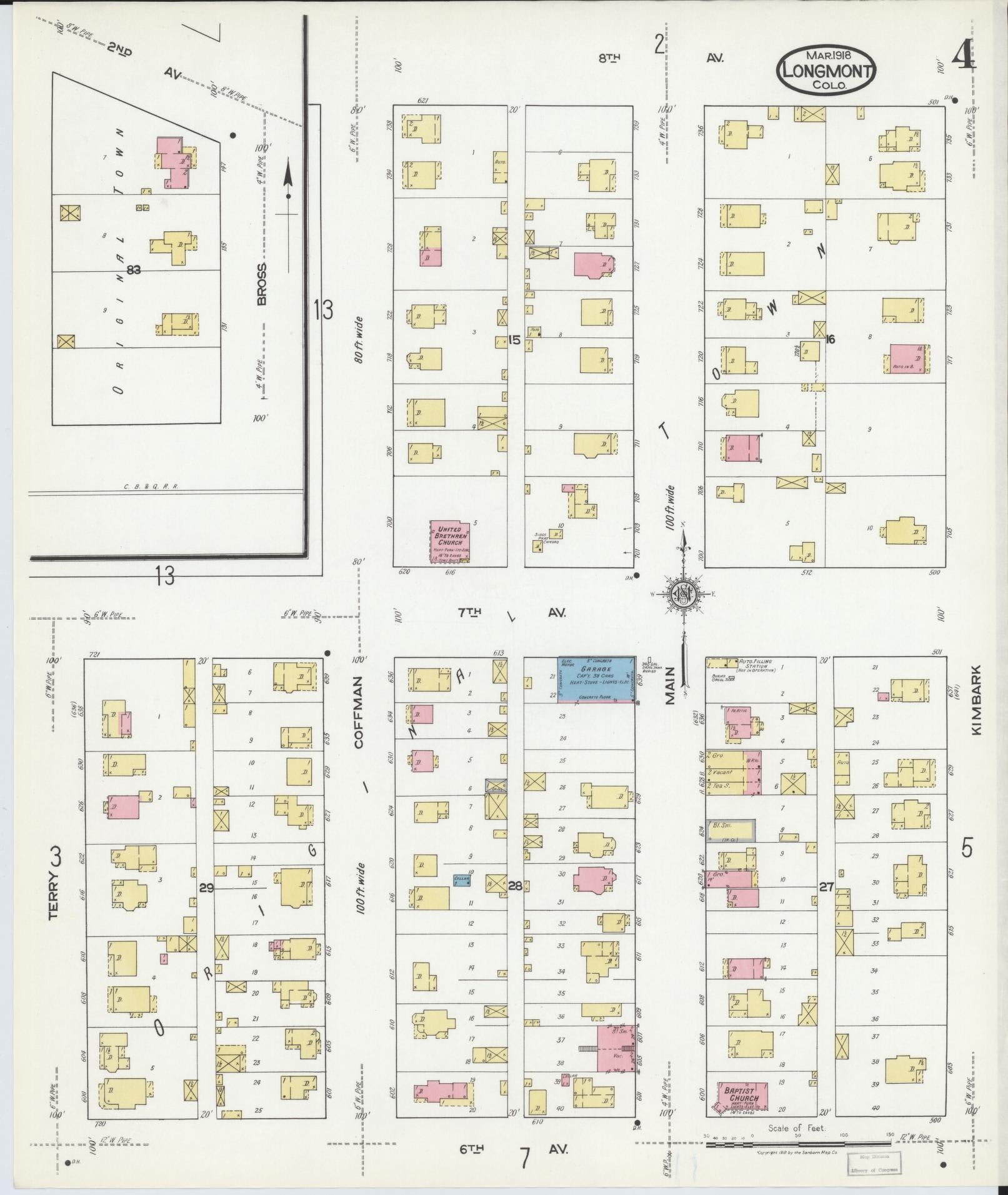 Sanborn Fire Insurance Map from Longmont, Boulder County, Colorado (1918), Sheet #0004 - Complete Map Set gallery image, historic Sanborn map, vintage wall art, Colorado Colorado