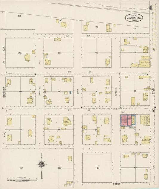 Sanborn Fire Insurance Map from Washougal, Clark County, Washington (1922), Sheet #0004 - Historic Sanborn Fire Insurance Map Print, vintage old map wall art, antique decor, genealogy gift, Washington Washington map