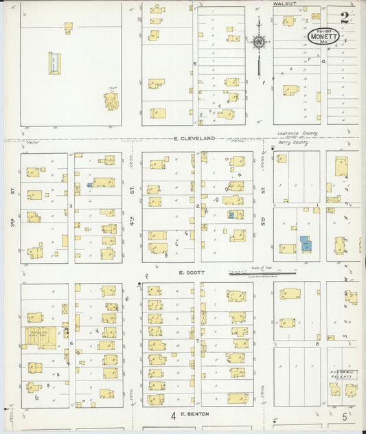 Sanborn Fire Insurance Map from Monett, Barry County, Missouri (1917), Sheet #0002 - Historic Sanborn Fire Insurance Map Print, vintage old map wall art, antique decor, genealogy gift, Missouri Missouri map