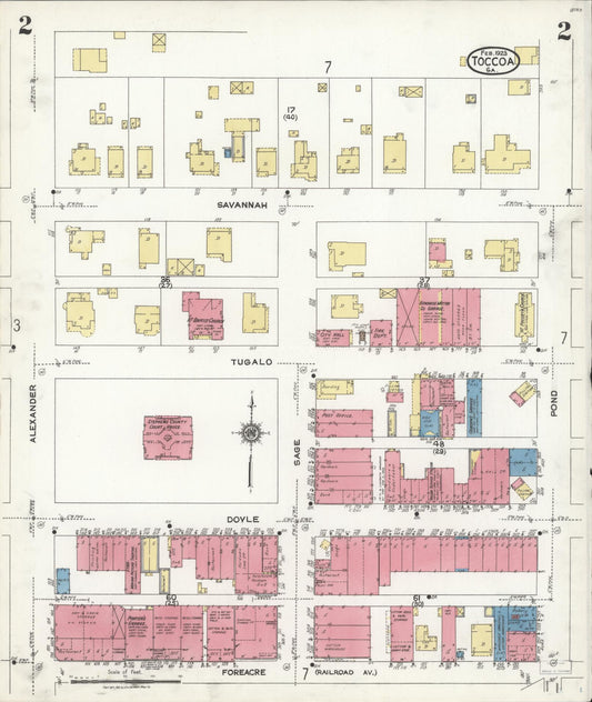 Sanborn Fire Insurance Map from Toccoa, Stephens County, Georgia (1923), Sheet #0002 - Historic Sanborn Fire Insurance Map Print, vintage old map wall art, antique decor, genealogy gift, Georgia Georgia map