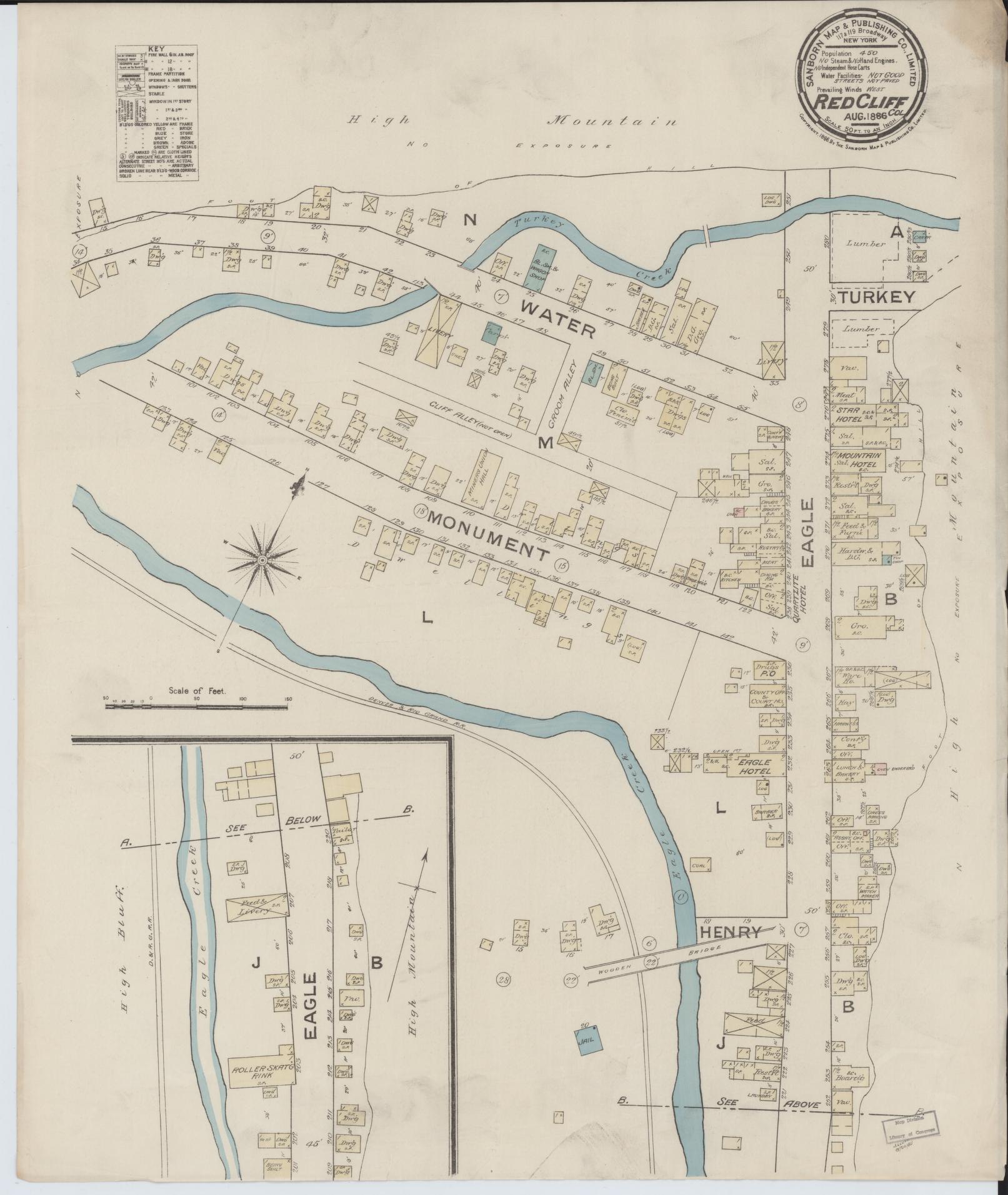 Sanborn Fire Insurance Map from Red Cliff, Eagle County, Colorado (1886), Sheet #0001 - Historic Sanborn Fire Insurance Map Print, vintage old map wall art, antique decor, genealogy gift, Colorado Colorado map