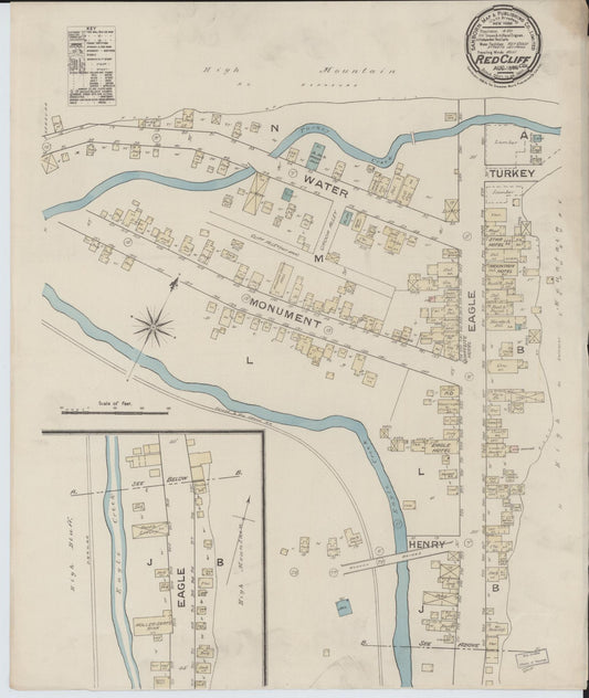 Sanborn Fire Insurance Map from Red Cliff, Eagle County, Colorado (1886), Sheet #0001 - Historic Sanborn Fire Insurance Map Print, vintage old map wall art, antique decor, genealogy gift, Colorado Colorado map