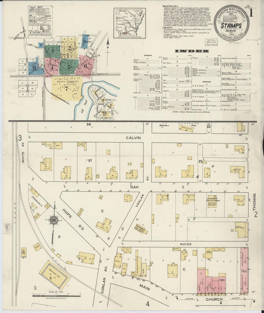 Sanborn Fire Insurance Map from Stamps, Lafayette County, Arkansas (1919), Sheet #0001 - Historic Sanborn Fire Insurance Map Print, vintage old map wall art, antique decor, genealogy gift, Arkansas Arkansas map