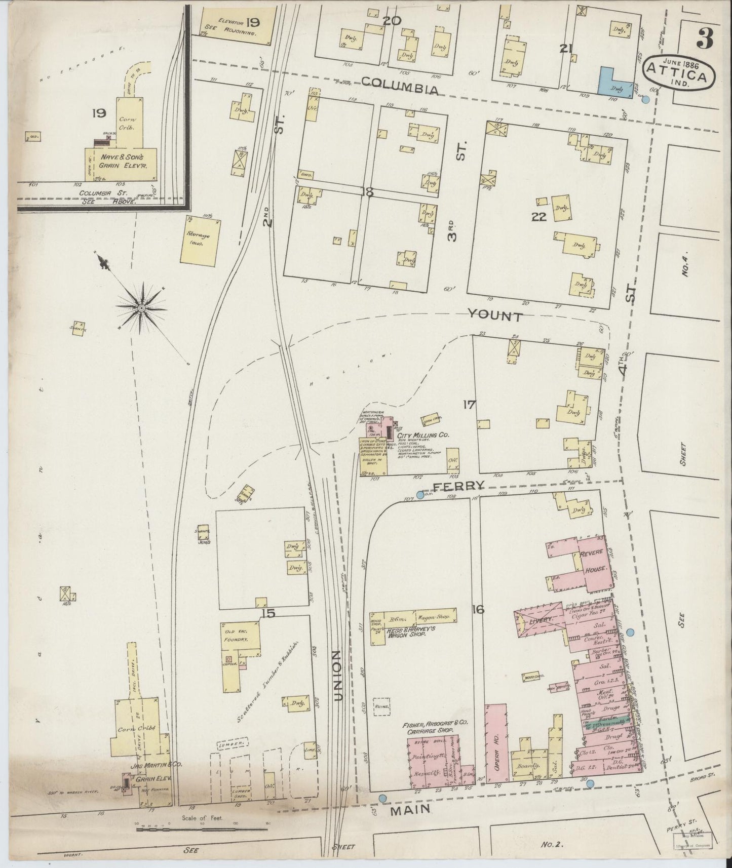 Sanborn Fire Insurance Map from Attica, Fountain County, Indiana (1886), Sheet #0003 - Complete Map Set gallery image, historic Sanborn map, vintage wall art, Indiana Indiana