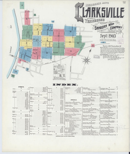 Sanborn Fire Insurance Map from Clarksville, Montgomery County, Tennessee (1903), Sheet #0001 - Complete Map Set gallery image, historic Sanborn map, vintage wall art, Tennessee Tennessee