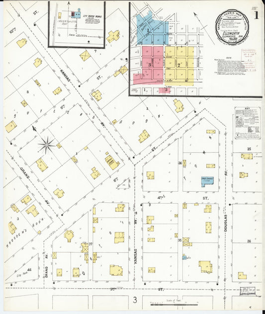 Sanborn Fire Insurance Map from Ellsworth, Ellsworth County, Kansas (1899), Sheet #0001 - Historic Sanborn Fire Insurance Map Print, vintage old map wall art, antique decor, genealogy gift, Kansas Kansas map