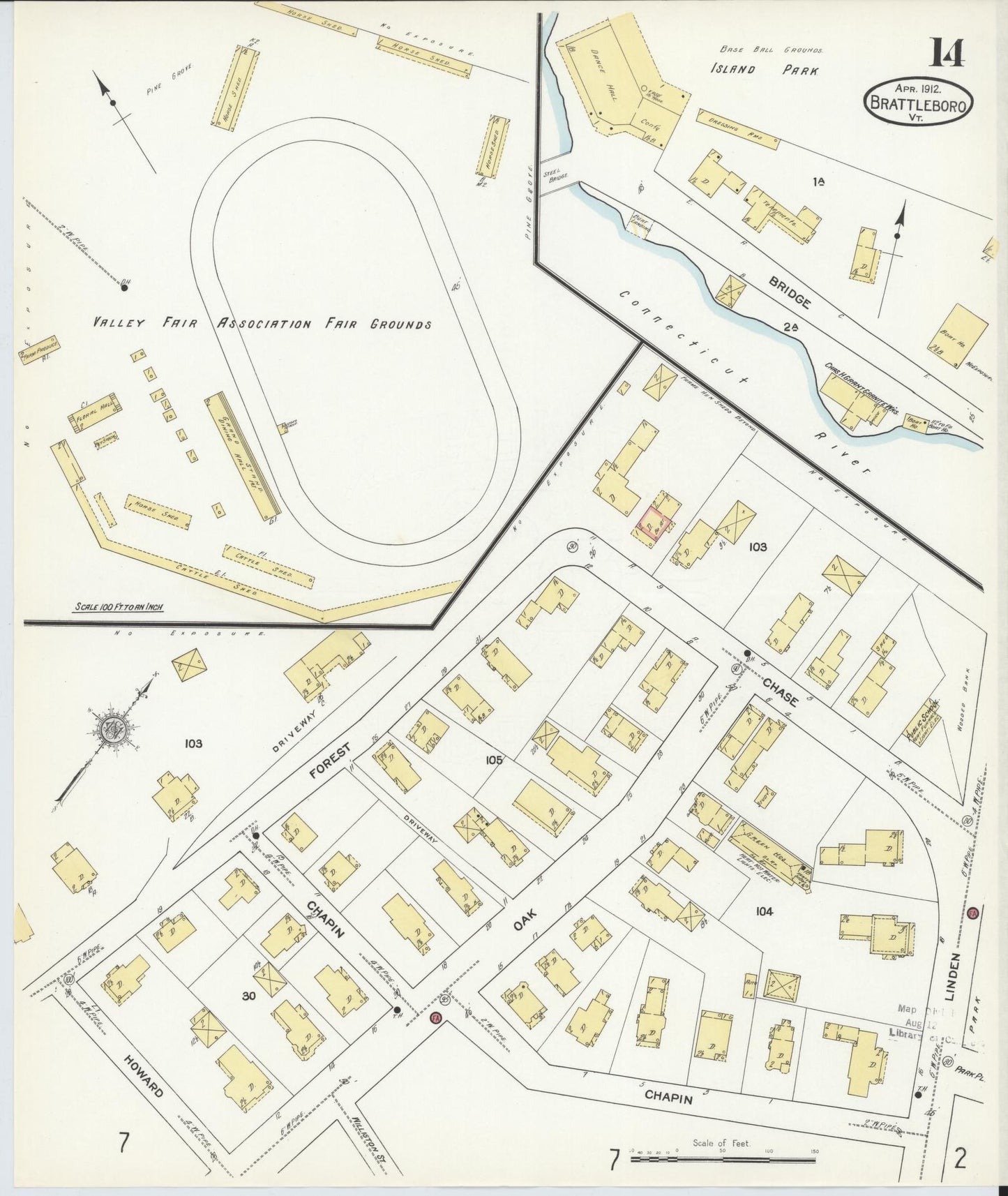 Sanborn Fire Insurance Map from Brattleboro, Windham County, Vermont (1912), Sheet #0014 - Complete Map Set gallery image, historic Sanborn map, vintage wall art, Vermont Vermont
