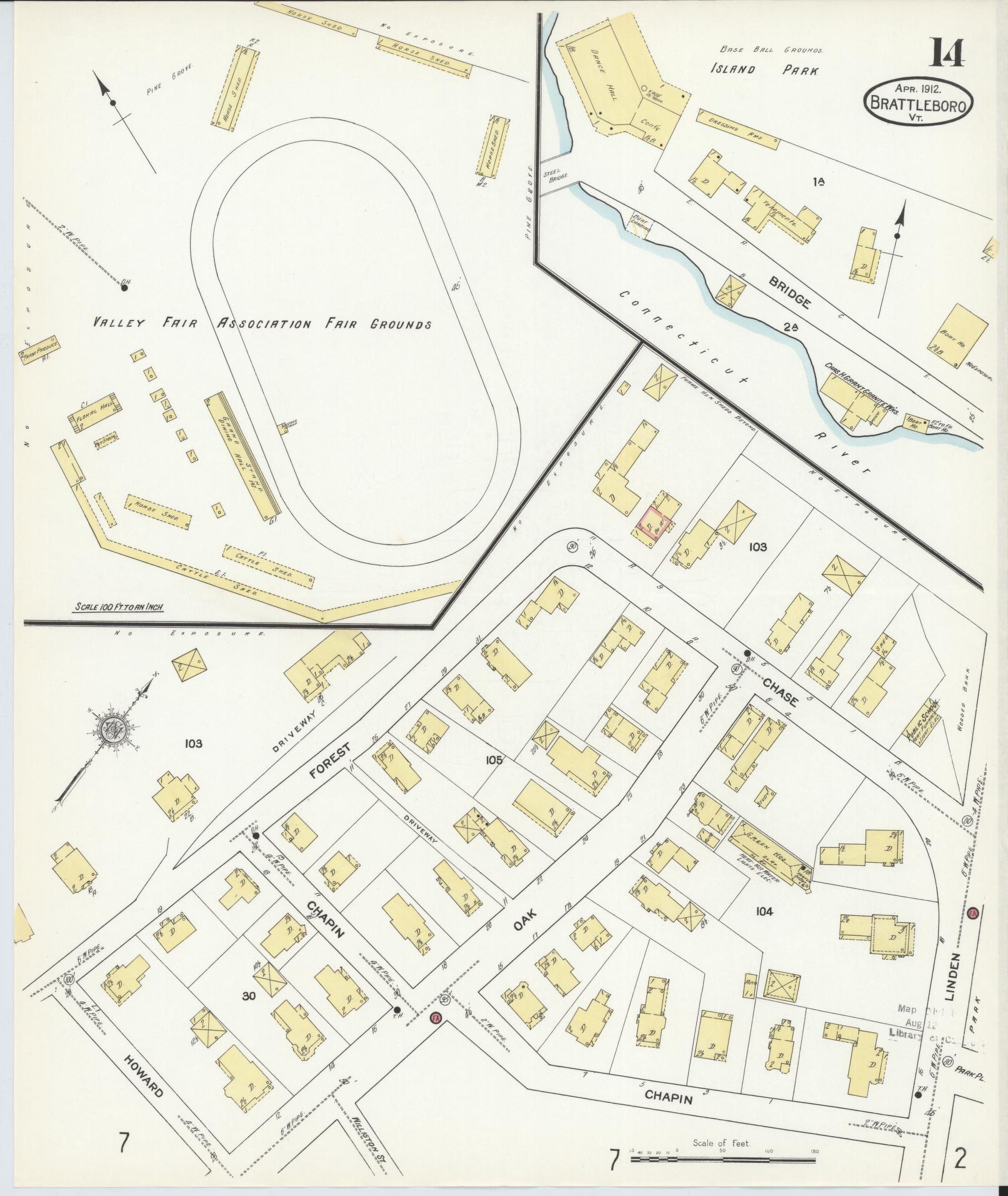 Sanborn Fire Insurance Map from Brattleboro, Windham County, Vermont (1912), Sheet #0014 - Complete Map Set gallery image, historic Sanborn map, vintage wall art, Vermont Vermont