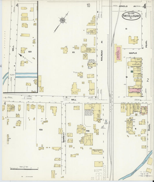 Sanborn Fire Insurance Map from Port Allegany, McKean County, Pennsylvania (1909), Sheet #0004 - Historic Sanborn Fire Insurance Map Print, vintage old map wall art, antique decor, genealogy gift, Pennsylvania Pennsylvania map