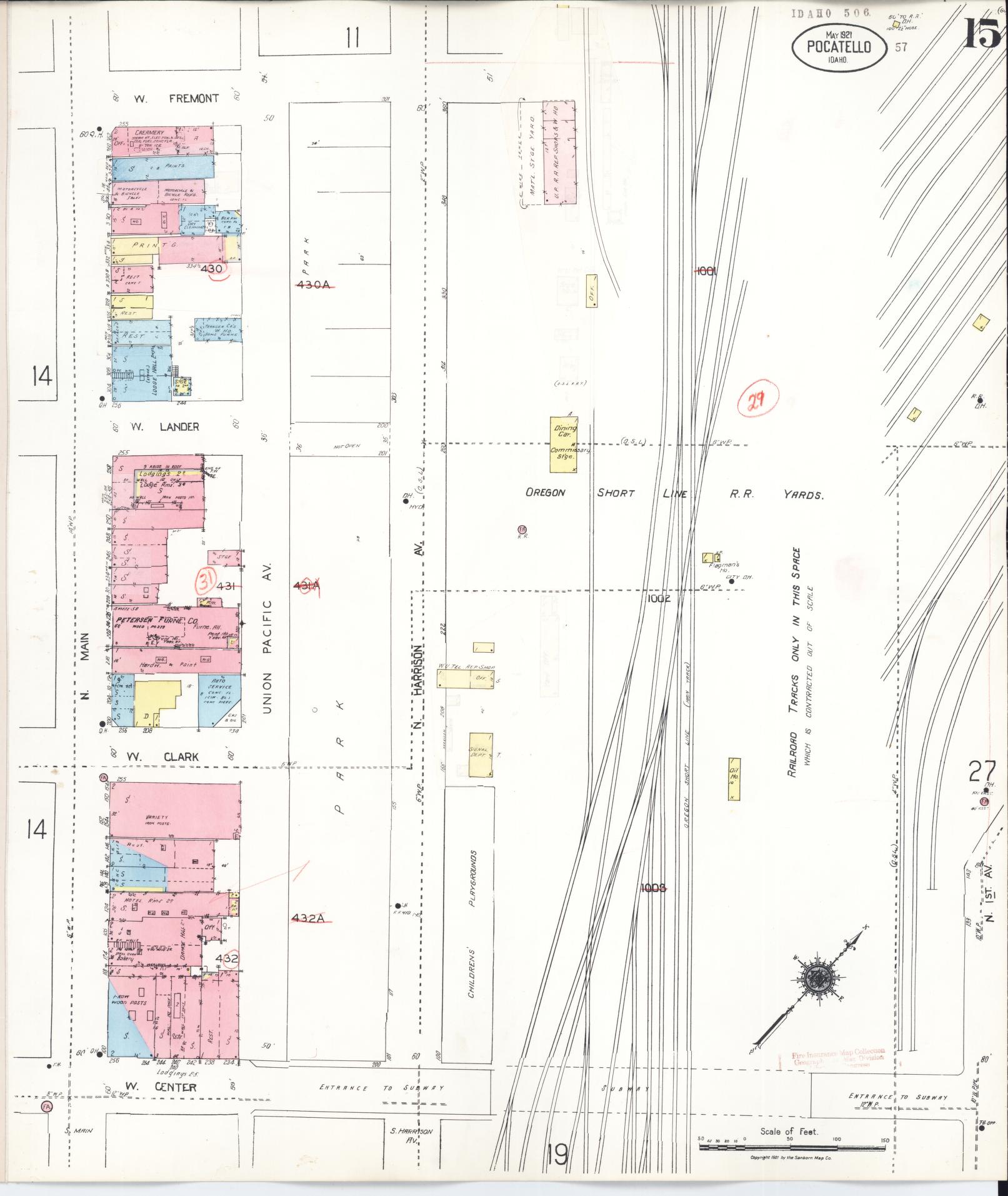 Sanborn Fire Insurance Map from Pocatello, Bannock County, Idaho (1948), Sheet #0015 - Historic Sanborn Fire Insurance Map Print, vintage old map wall art, antique decor, genealogy gift, Idaho Idaho map