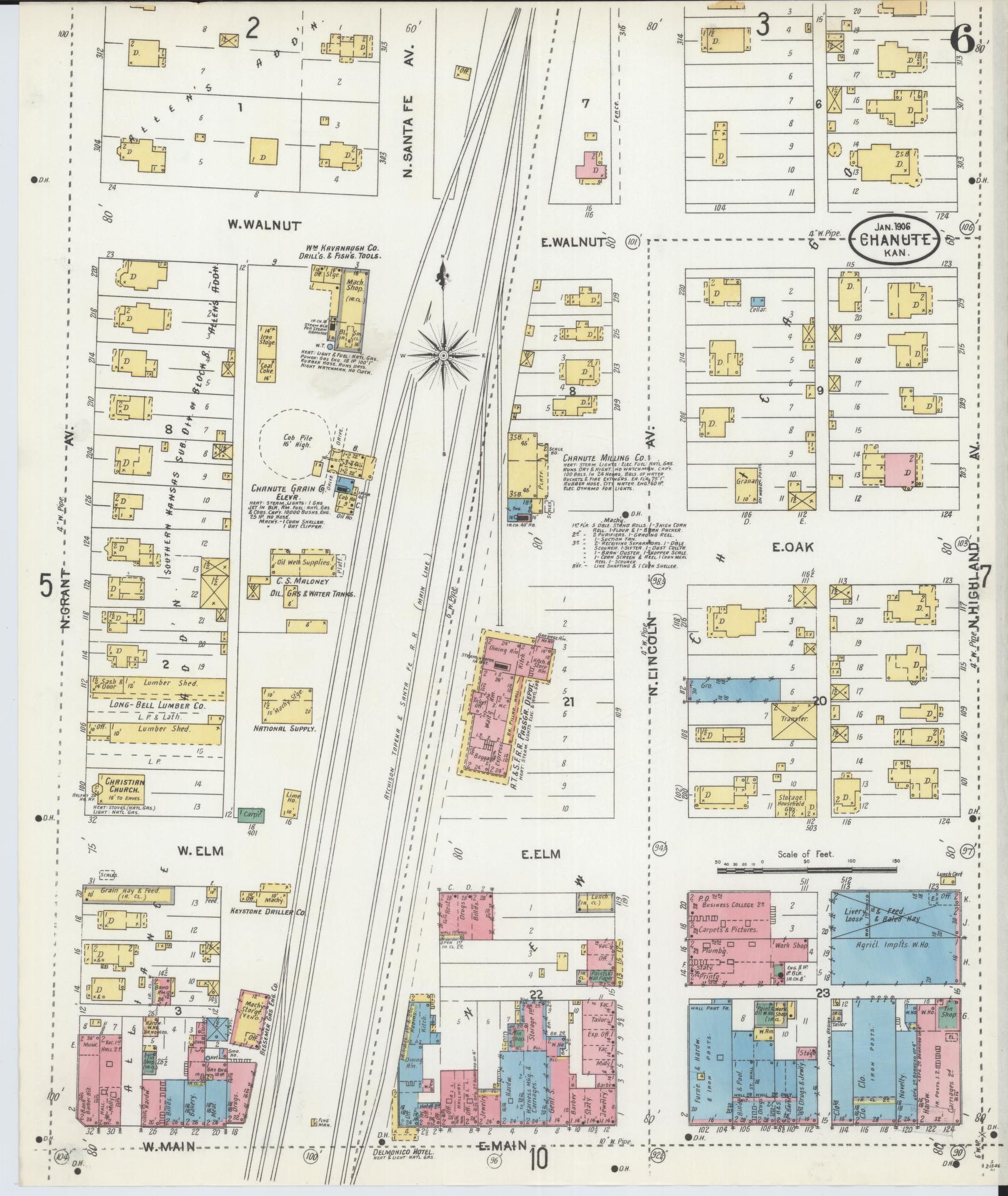 Sanborn Fire Insurance Map from Chanute, Neosho County, Kansas (1906), Sheet #0006 - Complete Map Set gallery image, historic Sanborn map, vintage wall art, Kansas Kansas