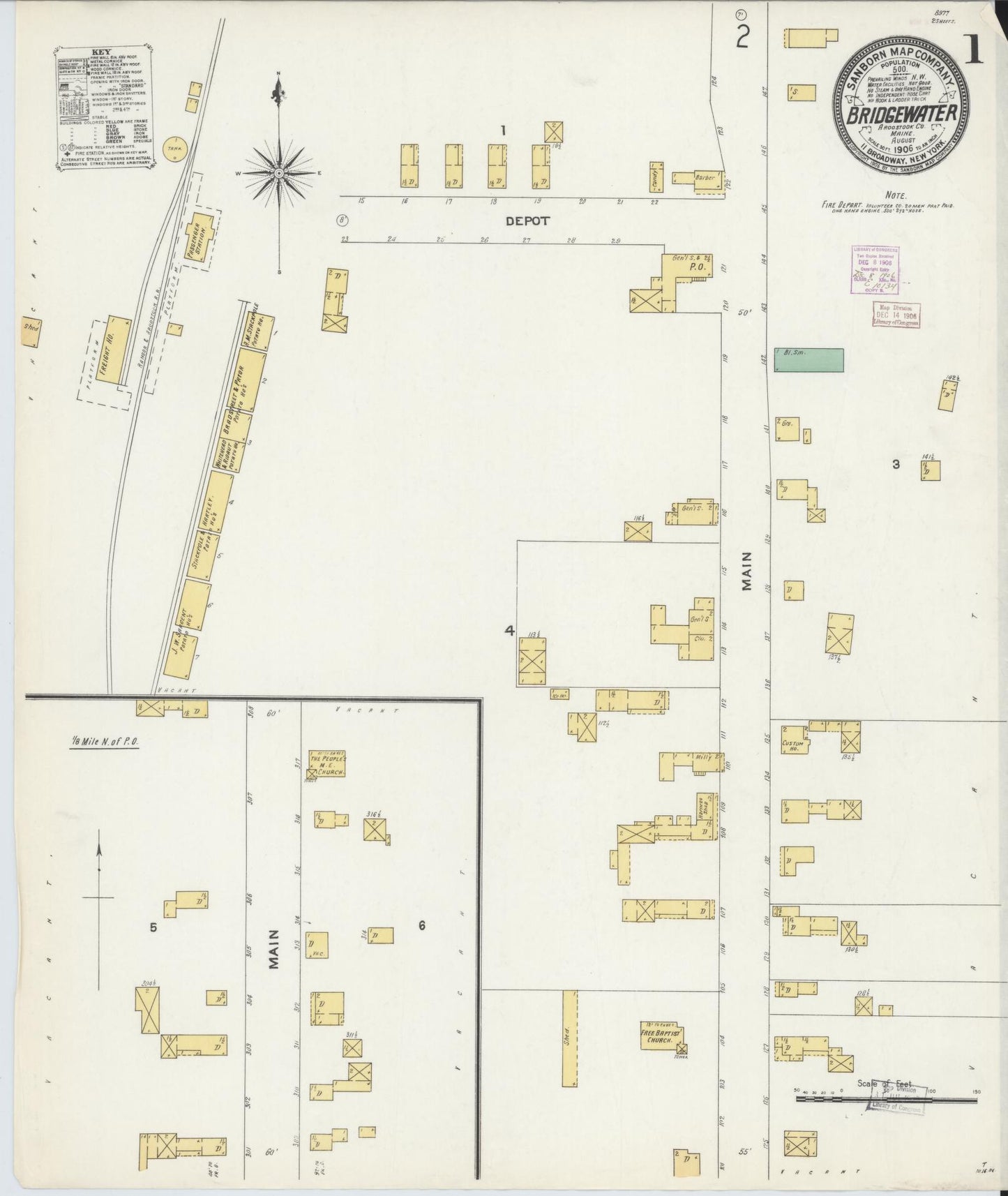 Sanborn Fire Insurance Map from Bridgewater, Aroostook County, Maine (1906), Sheet #0001 - Complete Map Set gallery image, historic Sanborn map, vintage wall art, Maine Maine