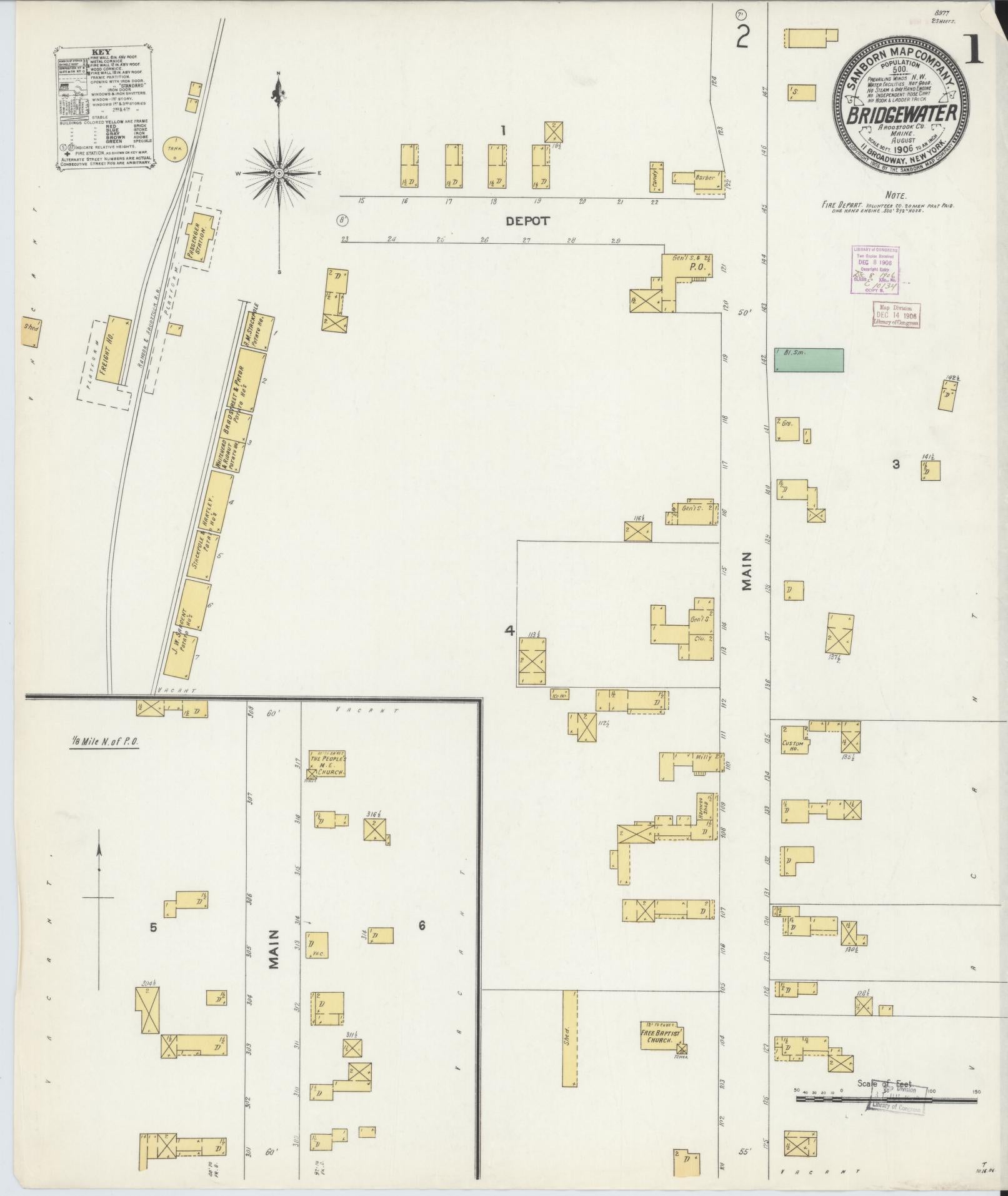 Sanborn Fire Insurance Map from Bridgewater, Aroostook County, Maine (1906), Sheet #0001 - Complete Map Set gallery image, historic Sanborn map, vintage wall art, Maine Maine