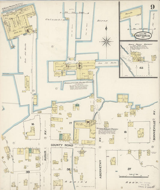 Sanborn Fire Insurance Map from Astoria, Clatsop County, Oregon (1888), Sheet #0009 - Historic Sanborn Fire Insurance Map Print, vintage old map wall art, antique decor, genealogy gift, Oregon Oregon map