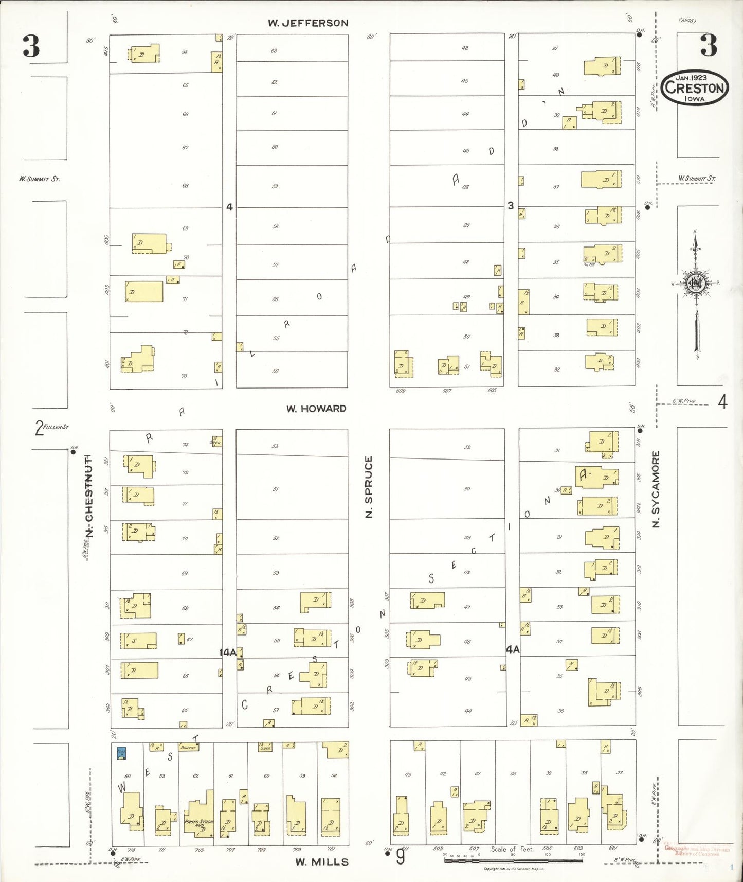 Sanborn Fire Insurance Map from Creston, Union County, Iowa (1923), Sheet #0003 - Historic Sanborn Fire Insurance Map Print, vintage old map wall art