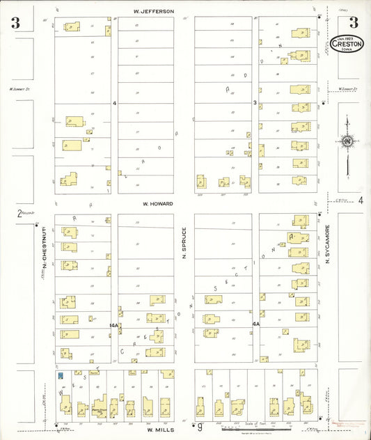 Sanborn Fire Insurance Map from Creston, Union County, Iowa (1923), Sheet #0003 - Historic Sanborn Fire Insurance Map Print, vintage old map wall art