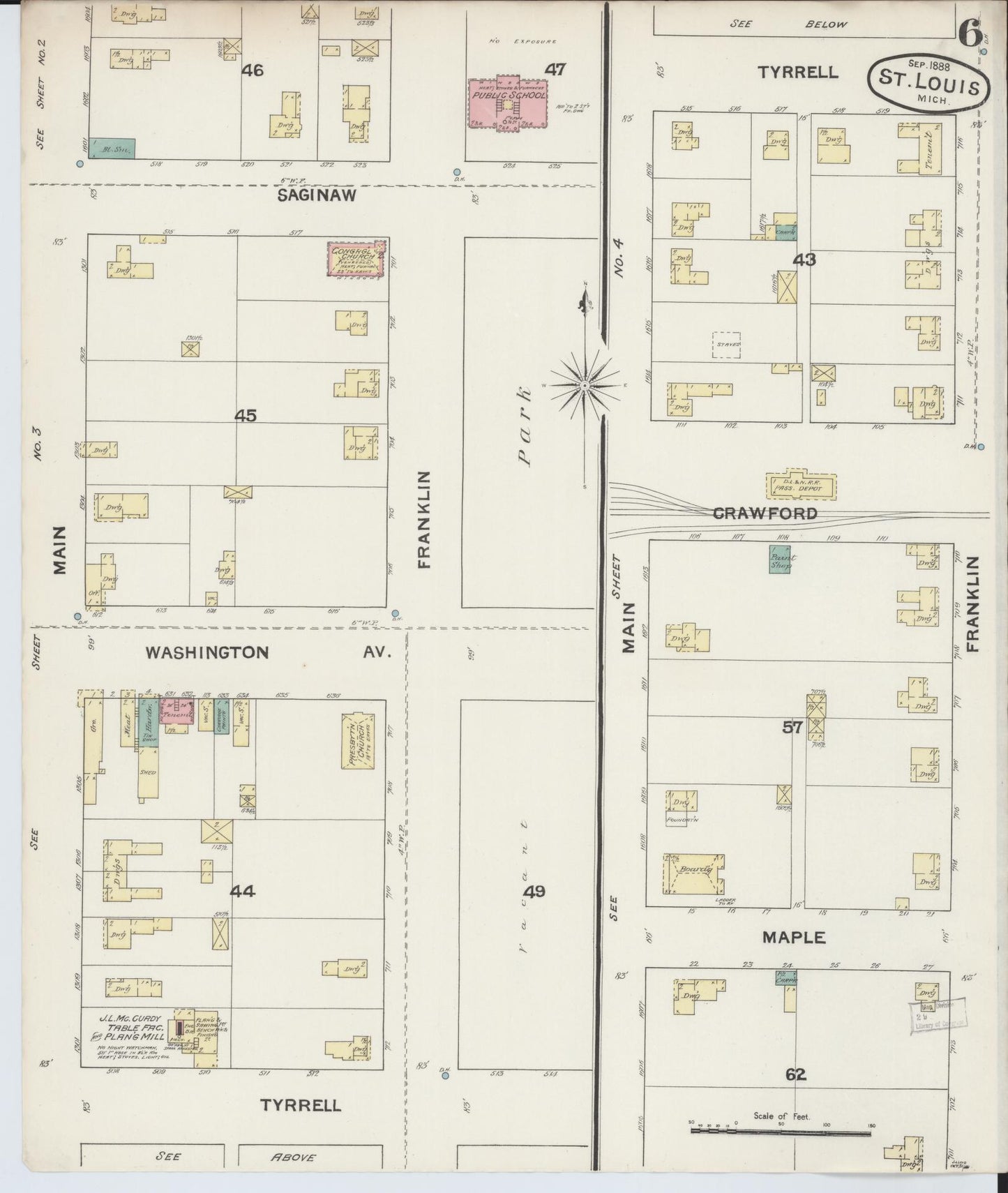 Sanborn Fire Insurance Map from Saint Louis, Gratiot County, Michigan (1888), Sheet #0006 - Complete Map Set gallery image, historic Sanborn map, vintage wall art, Michigan Michigan
