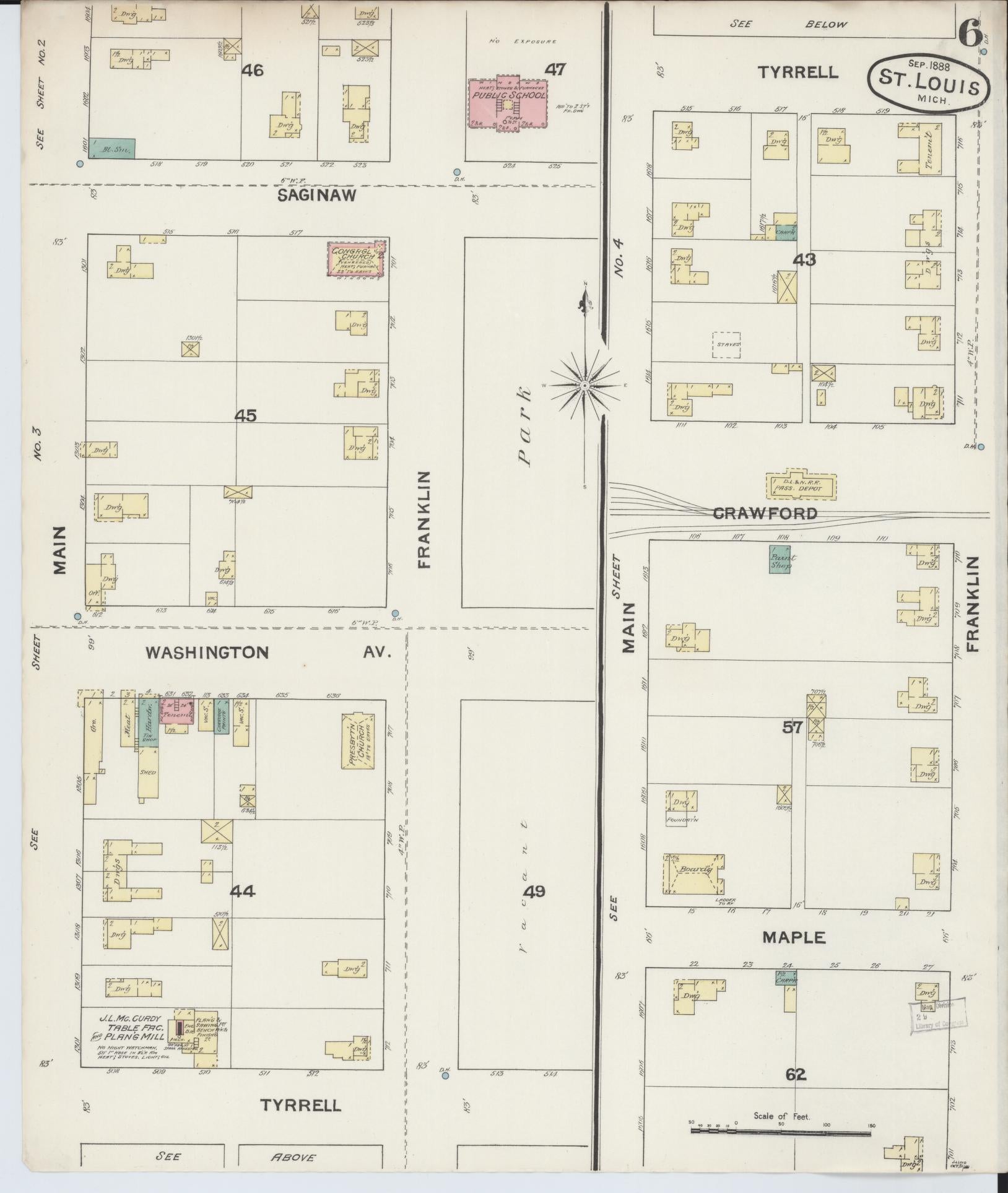 Sanborn Fire Insurance Map from Saint Louis, Gratiot County, Michigan (1888), Sheet #0006 - Complete Map Set gallery image, historic Sanborn map, vintage wall art, Michigan Michigan