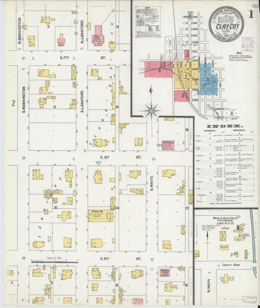 Sanborn Fire Insurance Map from Clay City, Clay County, Indiana (1902), Sheet #0001 - Complete Map Set gallery image, historic Sanborn map, vintage wall art, Indiana Indiana